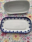 Vintage Blue And White Fleur De Lis Pattern Butter Dish  Pre Owned
