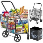 Large Capacity Folding Shopping Cart W  Waterproof Liner Easy To Maneuver New