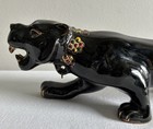 Mcm Ceramic Black Panther Statue On Chain Mid Century Rare From 1950s Read 11   
