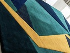 Modern Geometric Teal Blue Rug  Handmade Abstract Area Rug  Yellow Accent Carpet