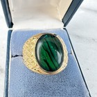 Mens Gold Plated Ring Vintage Abalone She   ll Blue Green Midcentury Biker Size 11