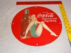 Vintage Coca Cola Swimsuit Woman 11 3 4  Porcelain Metal Soda  Gasoline Oil Sign