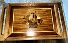 Vintage Wooden Serving Tray W wood Fruit Inlay 23 X 14  Mid Century Modern Retro