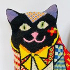 Handmade Needlepoint Patchwork Cat Weighted Pillow Crazy Quilt 14 Inch Vintage