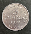 1922 G Germany 3 Mark Weimar Constitution Aluminum Coin