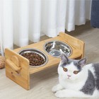 Raised Pet Bowl Bamboo Elevated Stand Feeder Double Dog Cat Food Water Bowl Tilt
