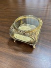 Antique Brass Gold Rose Ormolu Beveled Glass Jewelry Box Casket Vanity