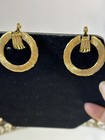 Signed Monet     rare Auth Vintage    dangle Gold Tone Clip On Earrings