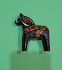 Vintage Black Swedish Dala Horse 3  Carved Wood Wooden Hand Painted Folk Art