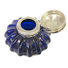 Vintage 1978 Round Cobalt Blue Glass Inkwell Bottle With Silver Plated Lid