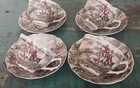 4 Vtg Johnson Bros Tally Ho Cups And Saucers   View Halloo  England Fox Hunt 