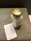 1306    vintage Antique Vanity Brass Top Fine Powder Shaker Jar Pink Contents 3   