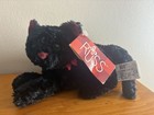 Russ Berrie 8  Kit Black Kitten Cat Bean Plush Stuffed Animal Burgundy Vintage