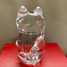 Baccarat Fortune Cat Maneki Neko Lucky Beckoning Clear Crystal Object Used Japan