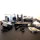Vtg Camera Lot Kodak Instamatic X 45 Duaflex Sony Mavica Vivitar 600 Flash As Is