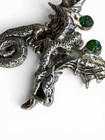 Vtg Comstock Pewter Dragon Pendant Green Eyes Fantasy Gothic Necklace Charm