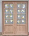 Prehung Oak Lumber Square Top Door Solid Wood Storybook  Double Doors French