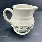 Longaberger Pottery Christmas Creamer Holly Leaves   Berries Red Green Usa