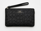 Coach Corner Zip Wristlet Signature Leather Black Silver W  Gift Box   new