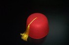 Red Felt Fez Turkish Army Military Shriner Moroccan Costume Hat Yellow Tassle 