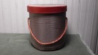 Vintage Oval Sewing Box W  Fabric Covering W  Handles And Lid-10       X 7       H