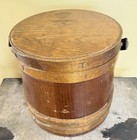 Primitive Antique Vintage Wood Firkin Banded Sugar Bucket W handle   Lid 10   