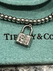Tiffany   Co  925 Sterling Silver Bead Necklace Padlock Charm Pendant Lobster