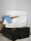 Cazal Unisex Vintage Sunglasses Clear Gold Frame Bright Blue Lenses With Case