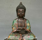 11 6  Old Tibet Cloisonne Enamel Bronze Shakyamuni Amitabha Buddha Lotus Statue