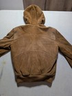 Vintage 80s 90s Chess King Retro Sherpa Leather Suede Hooded Jacket Size 38 Med