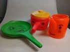 Lot Of 3 Vintage 1960 s Empire Blow Mold Kids Kitchen Smiley Face Pots    Pan 