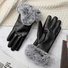 Gloves For Women - Leather Gloves Winter Black Touch Screen Gloves Pu Soft Plush