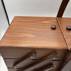 Vintage Mcm Wood Tiered Foldout Accordion Style Sewing Box 2 Missing Screws Pics