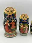 Vtg Russian Wood Nesting Dolls Fairytale Hand Painted Signed 5 Piece 7  Tall