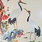 Vintage Chinese Silk Embroidered Cranes Trees   Sun Framed Art Mid 20th Century
