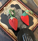 Antique vintage Handmade Velvet Strawberry Pin Cushion Plus 2 Tiny Cotton Sewing