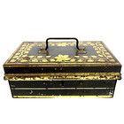 Antique Metal Bankers Box With Tray Tin Litho Gold Leaves