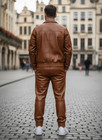 Men Brown Jogging Tracksuit Men Genuine Leather Track Suit Sweat Suit