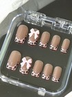 Medium Press-on Nails Beige Pink Black French 3d Bow Leopard Full Cover 24pc