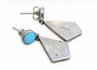 Sterling Silver Turquoise Geometric Inlay Dangle Drop Stud Earrings