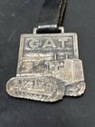 Cat Track-type Tractor Metal Watch Fob W  Black Leather Strap  Silver black