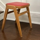 Vintage Mid Century 60 s Nevco Of Yonkers Ny Wood Stool - Removable Seat Red Mcm
