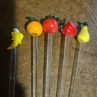 Lot Of 5 glass Swizzle Sticks drink Stirrers All  Fruits 