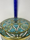 Vintage Metal Daher Tin With Lid Light Blue Gold White Pattern Container England