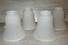 Set Of 4 Vtg Frosted Glass Light Shades Art Deco Tulip Ribbed Fan Lamp Globes