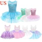 Kids Girls Shiny Sequins Dancewear Ballet Dance Costume Bowknot Dress
