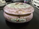 Vintage Pink Porcelain Trinket Box Cherub Floral Hinged Jewelry Casket 6 5   