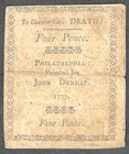 April 10 1777 Pennsylvania Colonial Currency 4 Pence Note Original Signed Vg