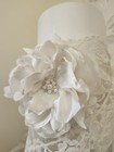 Organza Ribbon Satin Silk White Fabric Flower Pearl Crystal Brooch Pin Handmade