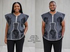 Unisex African Dashiki Tunic     Grey Black Speckled Print  Cultural Shirt
